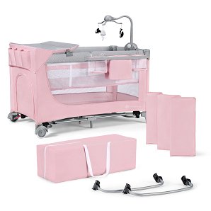 Travel cot with accesories LEODY pink