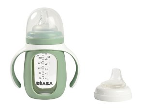 Εκπαιδευτικό 2 σε 1 γυάλινο ποτηράκι Beaba 210ml Sage Green