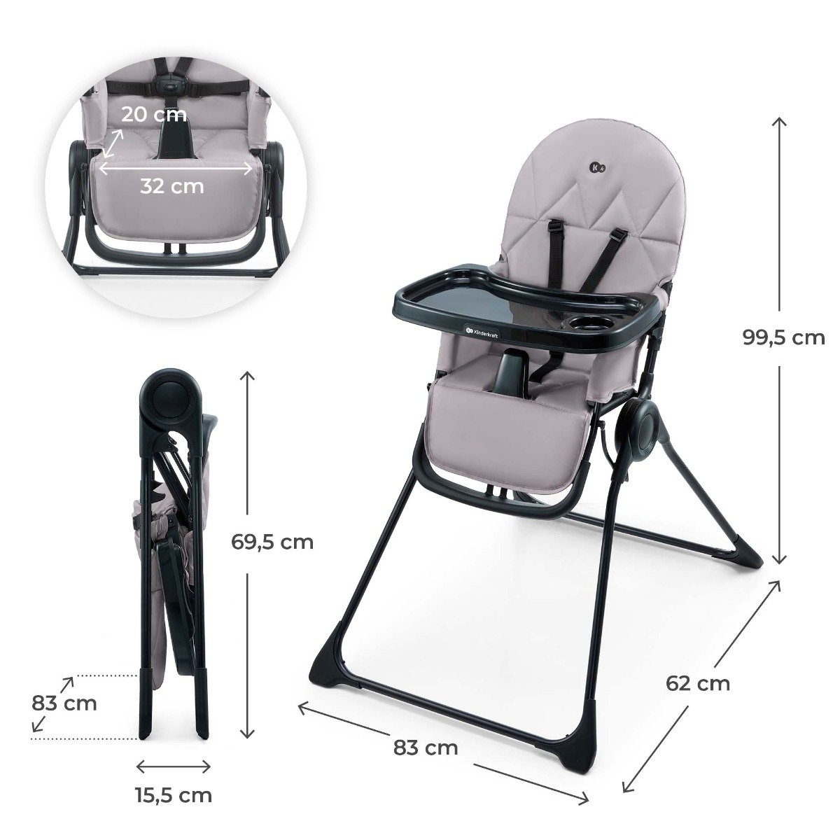 Kinderkraft high chair BINCI grey