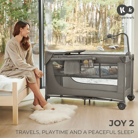 Kinderkraft travel cot JOY 2 with accessories DARK GREY