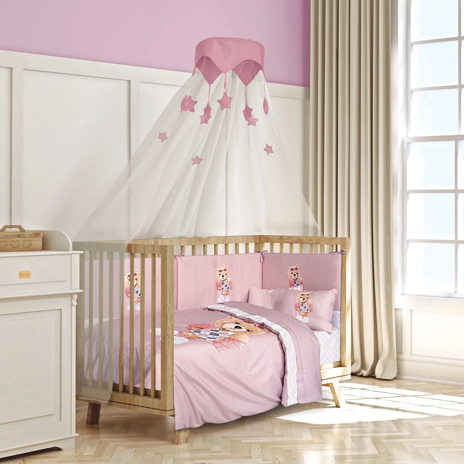 Σετ σεντόνια κούνιας με μαξιλαροθήκη Baby GREENWICH Polo Club Pink
