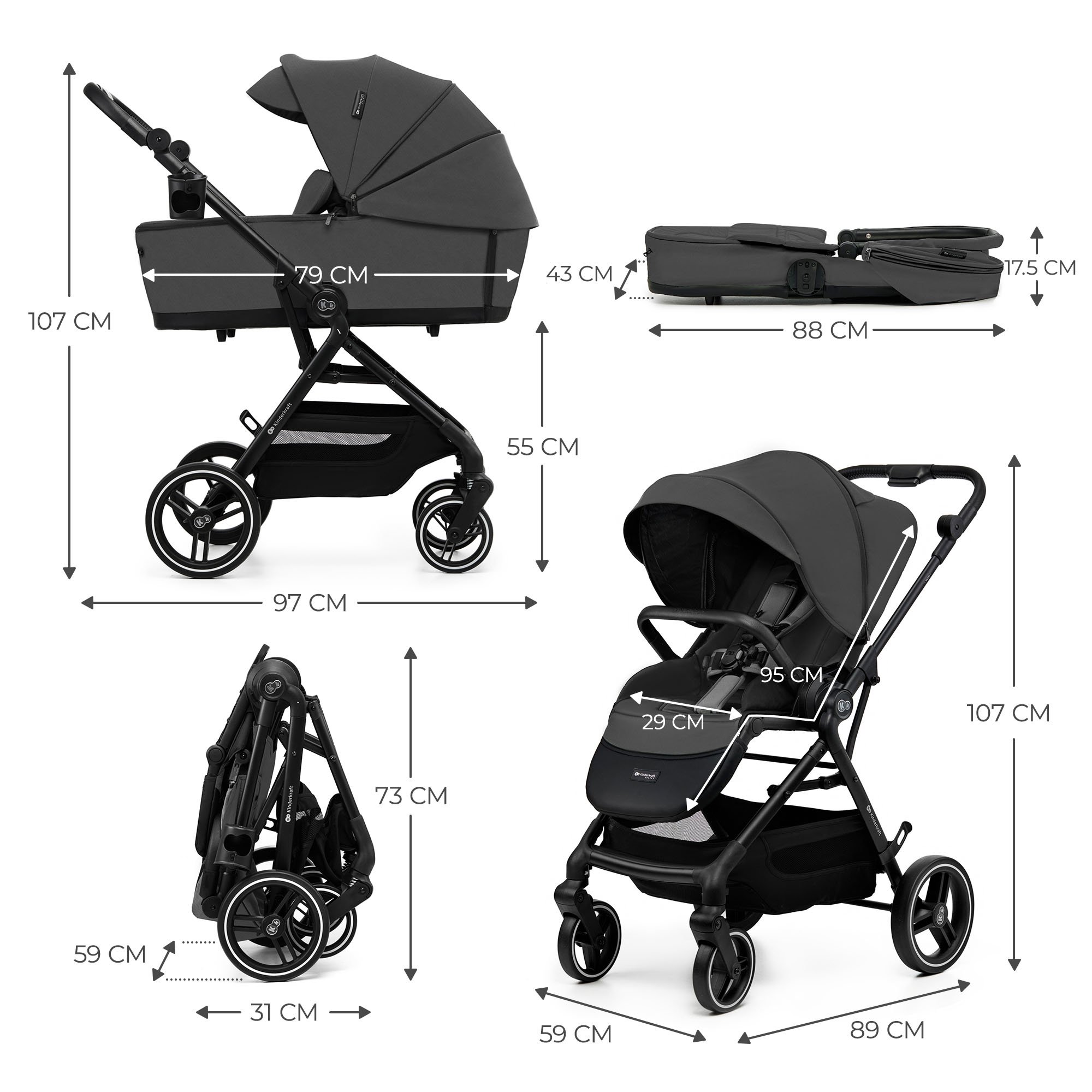 Kinderkraft Multifunctional Stroller YOXI 2IN1 MOONLIGHT GREY