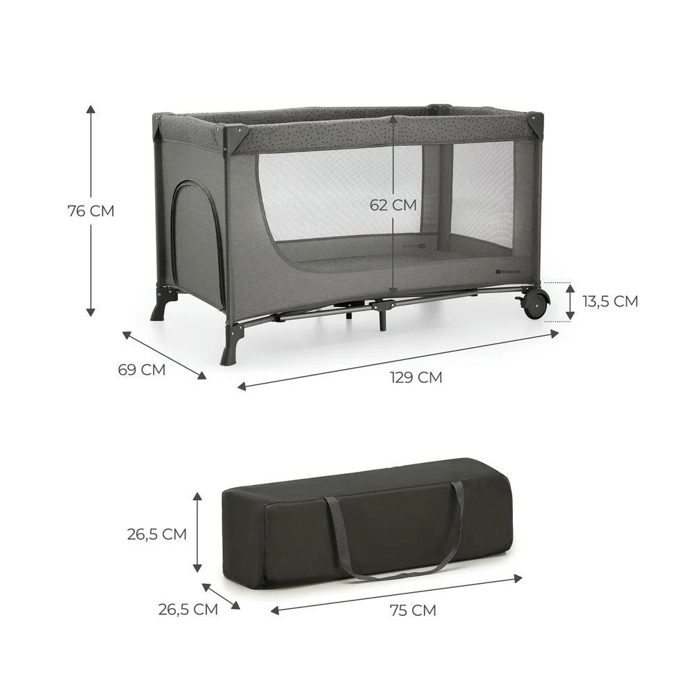 Kinderkraft travel cot JOY 2 DARK GREY