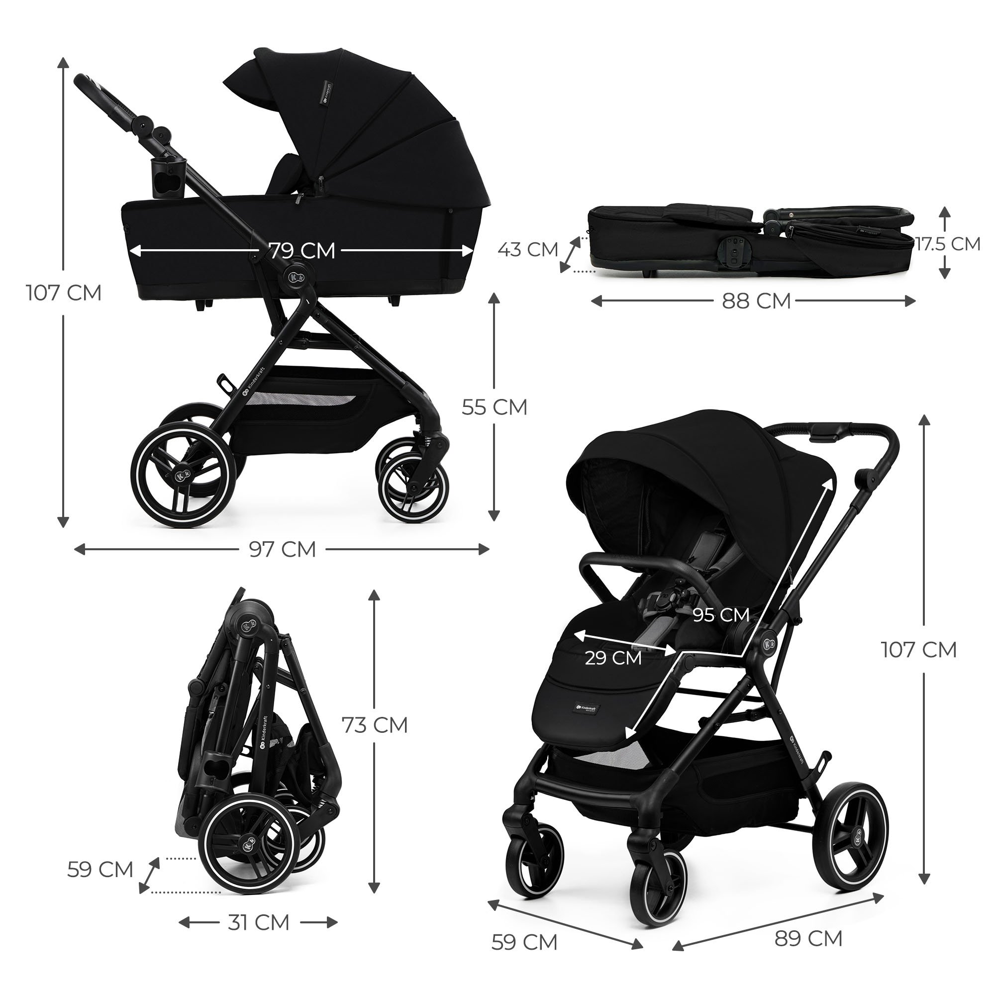 Kinderkraft Multifunctional Stroller YOXI 2IN1 PURE BLACK