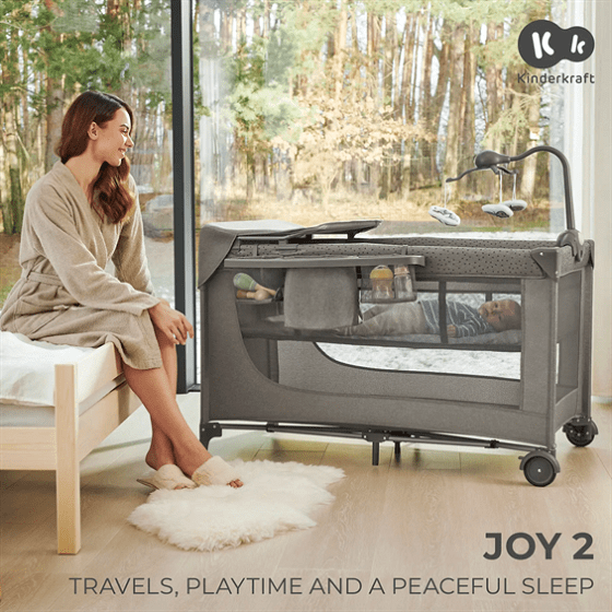 Kinderkraft travel cot JOY 2 with accessories DARK GREY