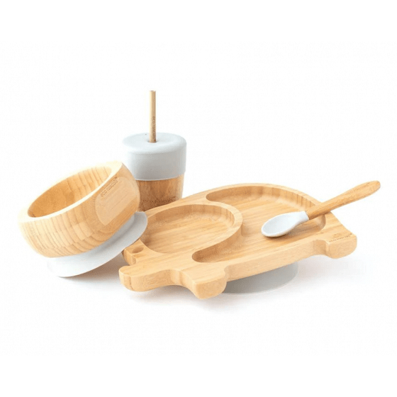 Elephant Plate, Bowl & Straw Cup Combo GREY