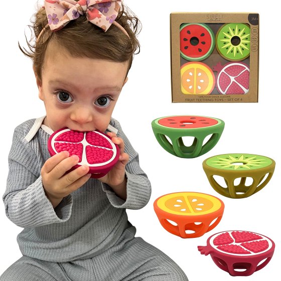 Soothing Silicone Teether, Pomegranate
