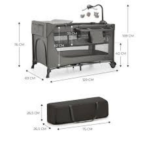 Kinderkraft travel cot JOY 2 with accessories DARK GREY